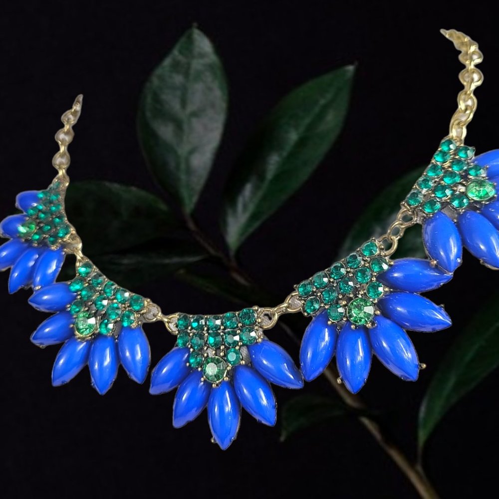 Statement Necklace Adjustable Length Blue And Aqu… - image 1